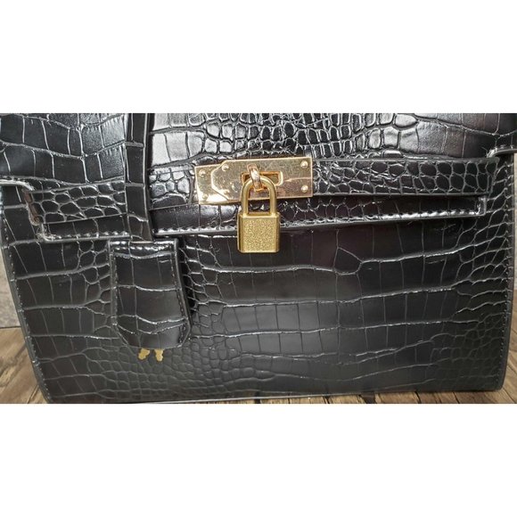 KELLY CROC BIRKIN-STYLE BAG MEDIUM BLACK Back in S - Picture 2 of 10
